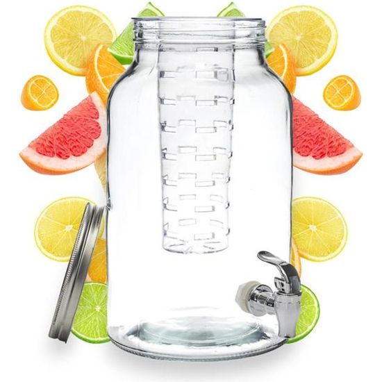 Fontaine à Boisson Verre 8L - Double Distributeur Avec Robinet - Pour Cocktails & Fêtes - Élégant