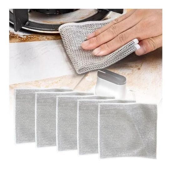 Torchons Vaisselle En Fil Métallique - Lot De 10 - 20x20 Cm - Pour Casseroles, Poêles, Four, Barbecue - Gris - 5