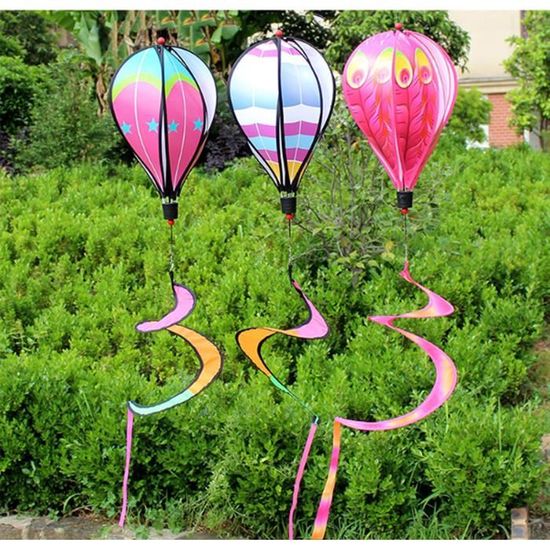 Lot De 3 Moulins à Vent En Forme De Montgolfière Arc-en-ciel Colorés Pour Décoration De Jardin à Suspendre