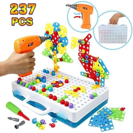 237 Pièces Mosaique Enfant Cadeau Puzzle 3D Jeu Construction Jouet Montessori Perceuse Électronique Créatif Jouet Jeux Éducatifs 
