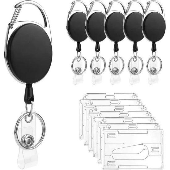 Lot De 3 Porte-Badges Rétractables 80 Cm Avec Câble Acier Et Mousqueton – Noir, Pour Travail, Identification, Clés