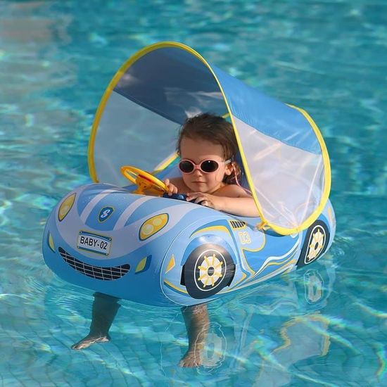 Flotteur De Piscine Bébé Gonflable – Avec Auvent Anti-UV, Support Antidérapant, Pliable, Pour 0-4 Ans, Idéal Plage Et Jardin