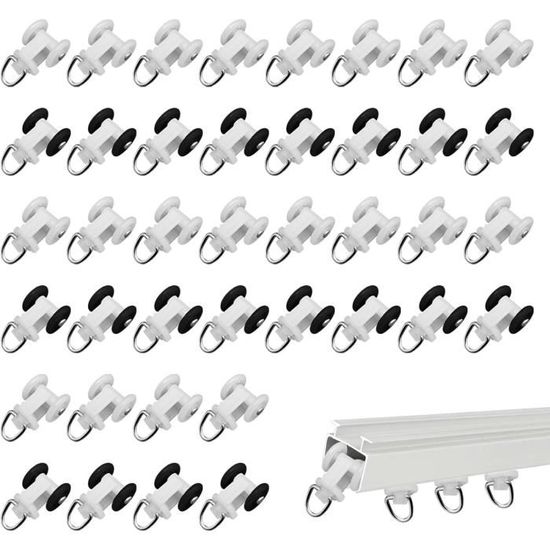 Roulettes Rail Rideau 40 Pièces - Crochets Plastique Et Alliage, Espacement 10mm, Noir Et Blanc