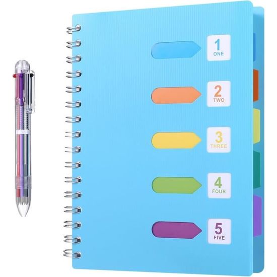 Carnet A5 Kesote Avec Stylo 6-en-1 - 240 Pages Lignées, 5 Onglets Colorés - Idéal Pour Notes Et Dessins