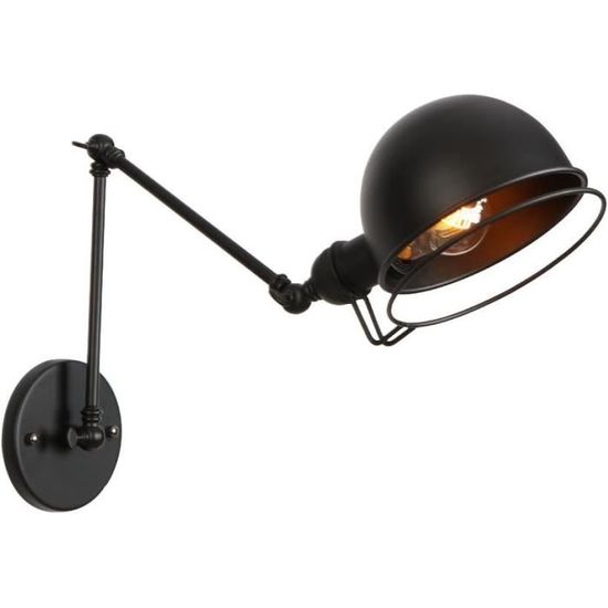 Applique Murale 2 Flammes Vintage Noir – Bras Long Oscillant, Douille E14, Interrupteur Rotatif, Pour Bar, Salon, Couloir - 14
