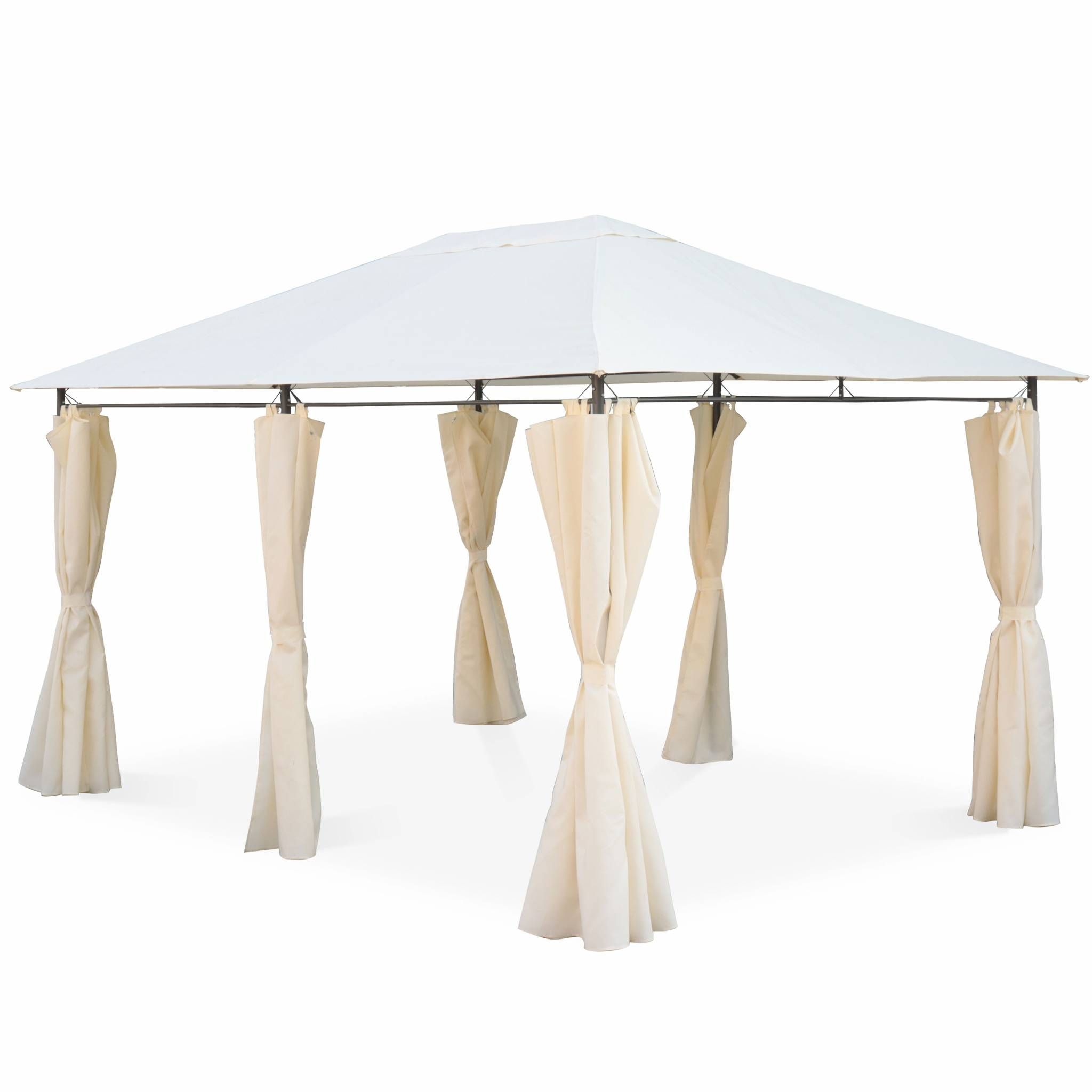 Tonnelle 3 x 4 m - Divio - Toile écrue - Pergola avec rideaux, tente de jardin, barnum, chapiteau, réception
