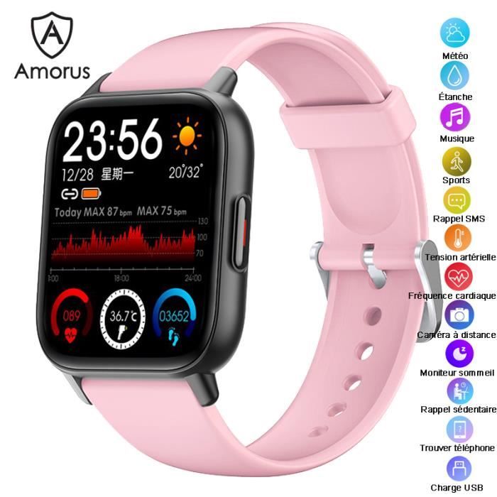 Montre Connectée De Sport Rose, IP68 étanche Montre Météo Traqueur Moniteur de Fréquence Cardiaque SpO2 Température Corporelle