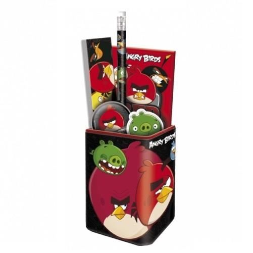 ANGRY BIRDS POT A CRAYONS METALIQUE GARNI FOURNITURES SCOLAIRES - IDÉE CADEAU