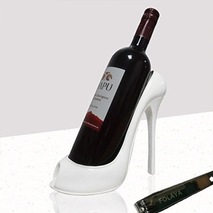 forme de haut talon de chaussure Porte-bouteille de vin Rack élégant vin Accessoires pour Home Décor--Blanc