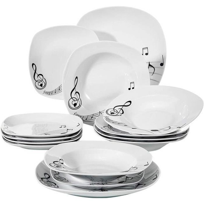 Veweet MELODY 18pcs Assiettes Service de Table Pocelaine Assiettes Plates Assiette Creuse Assiette à Dessert Vaisselles