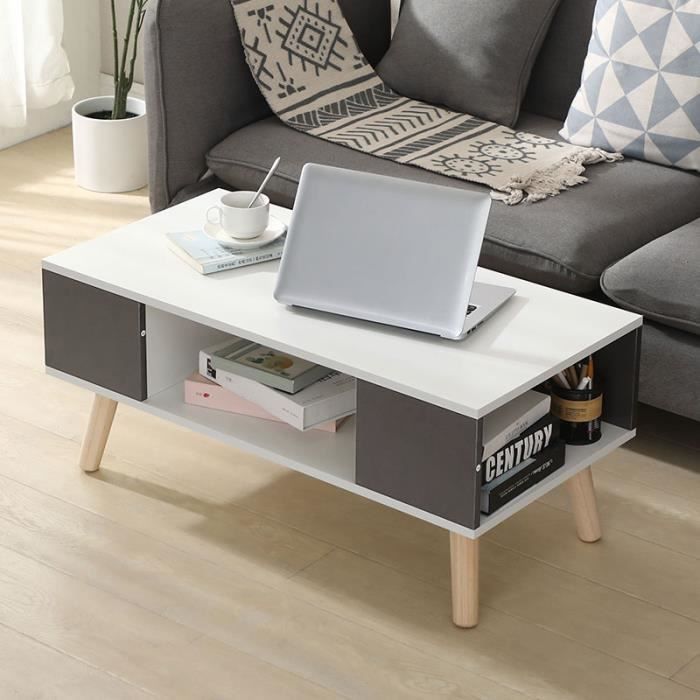 Table Basse Buffet Bas Style Scandinave Meuble TV pour Salon, Chambre Blanc et Gris 90x45x39cm