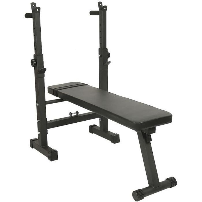 Banc de Musculation Multifonction Abdominaux Pliable, Réglable en hauteur avec Support de Barres pour Haltère et Station à Dips