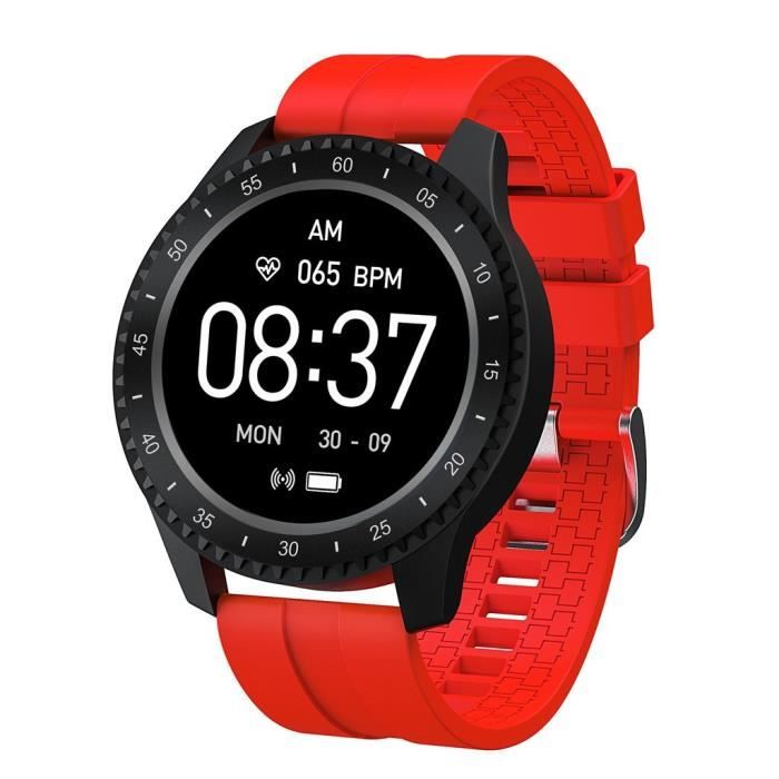 F17 Montre Connectée Hommes Femmes Moniteur de Fréquence Cardiaque Sport IP68 Toucher Complet montre intelligente Bande, Rouge