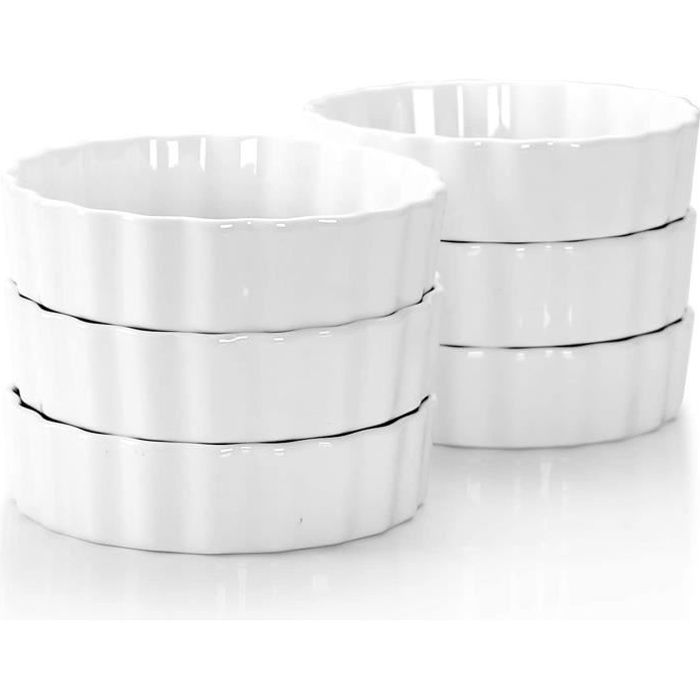 LOVECASA, Moules à Tarte en Porcelaine, Ramequin Moule à Soufflé Crème Brulée, Plat à Four - 6 pcs 12 cm,190ml