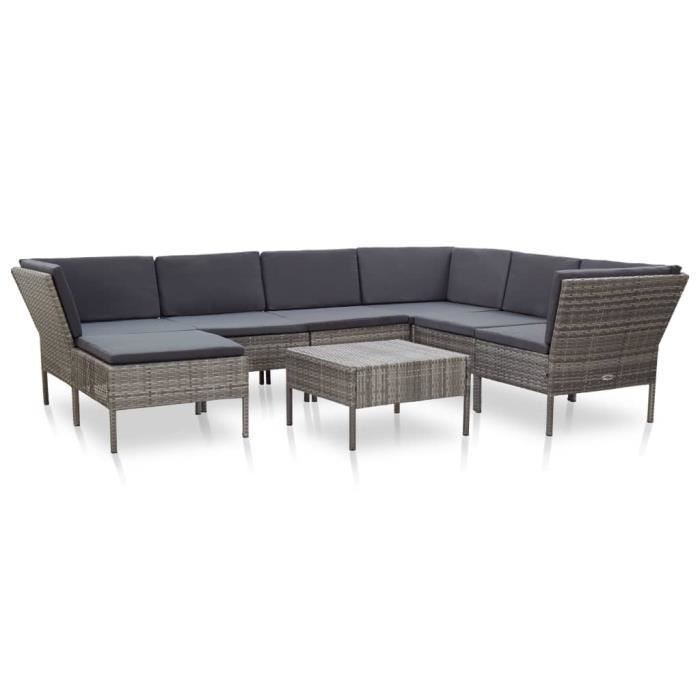 CESAR Salon de jardin 8 pcs avec coussins Résine tressée Gris