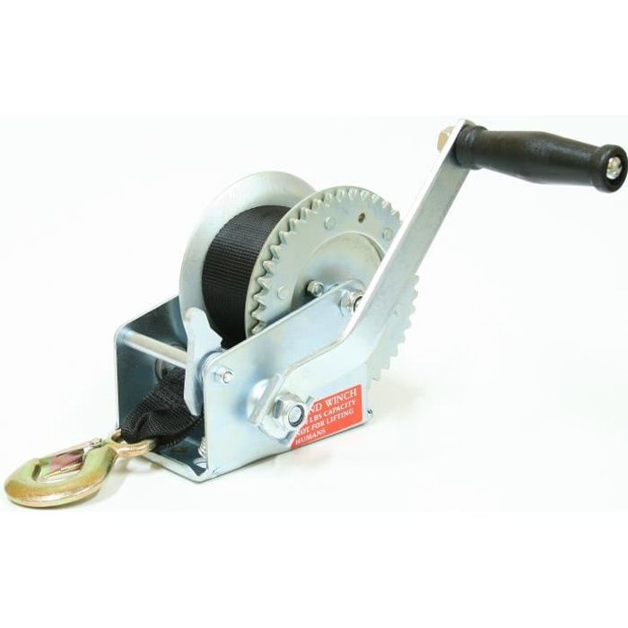 Treuil manuel à manivelle 544/1088kg pour remorque, quad, bateau avec sangle de 50mm x 8m