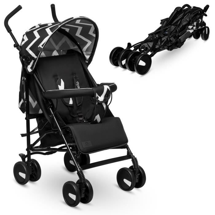 LIONELO Poussette canne bébé Elia avec canopy et couvre-jambes - Noir