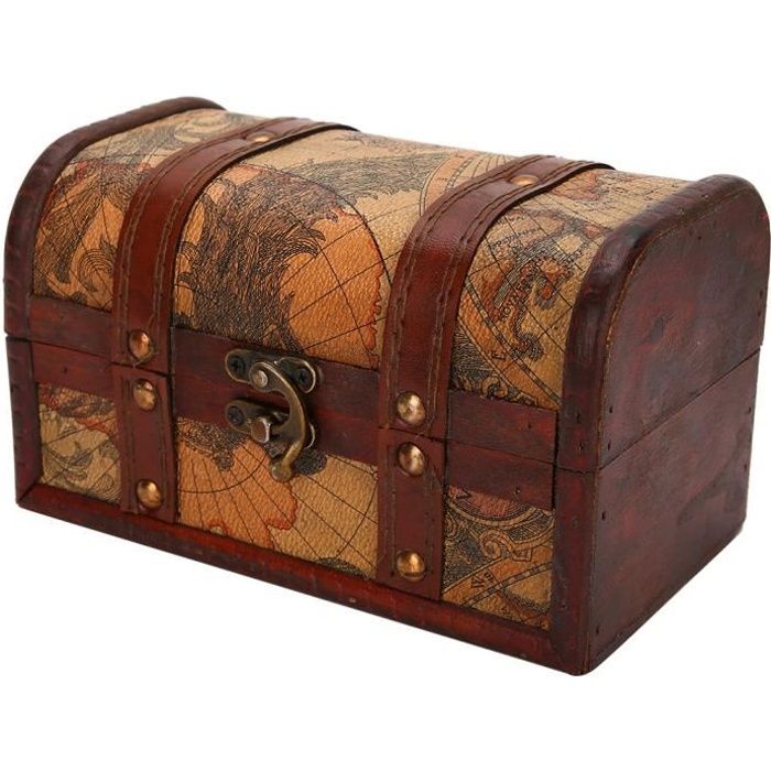 Cikonielf Boîte en bois Vintage Coffre au trésor fait main en bois vintage