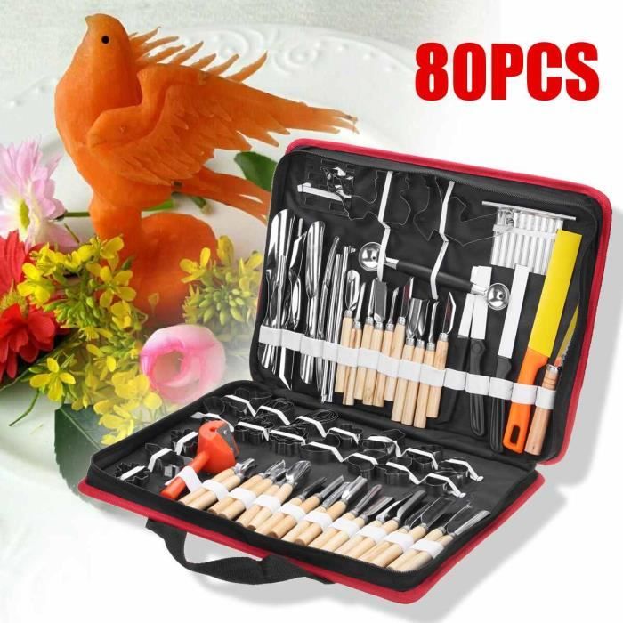 Lot Ustensiles,80 Pièces Couteau De Chef Professionnel avec Sac De Rangement Portable Nourriture Végétale Couteau À Découper