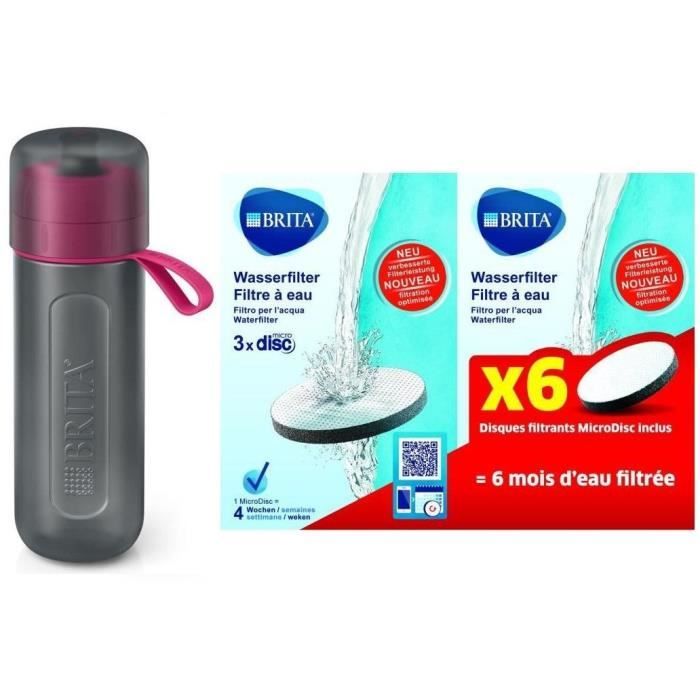BRITA 1020329 Gourde filtrante active 0,6L Rose + Pack de 7 Microdiscs filtrants