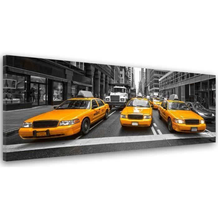 Tableau déco mural impression sur toile 40x120 VUE PHOTO VILLE NEW YORK TAXIS JAUNE NOIR ET BLANC