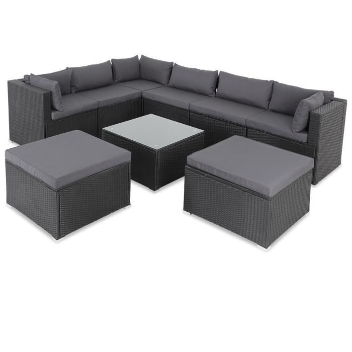 Salon de jardin noir polyrotin 26 pièces lounge ensemble de jardin set table canapé de jardin modulable coussin anthracite housses