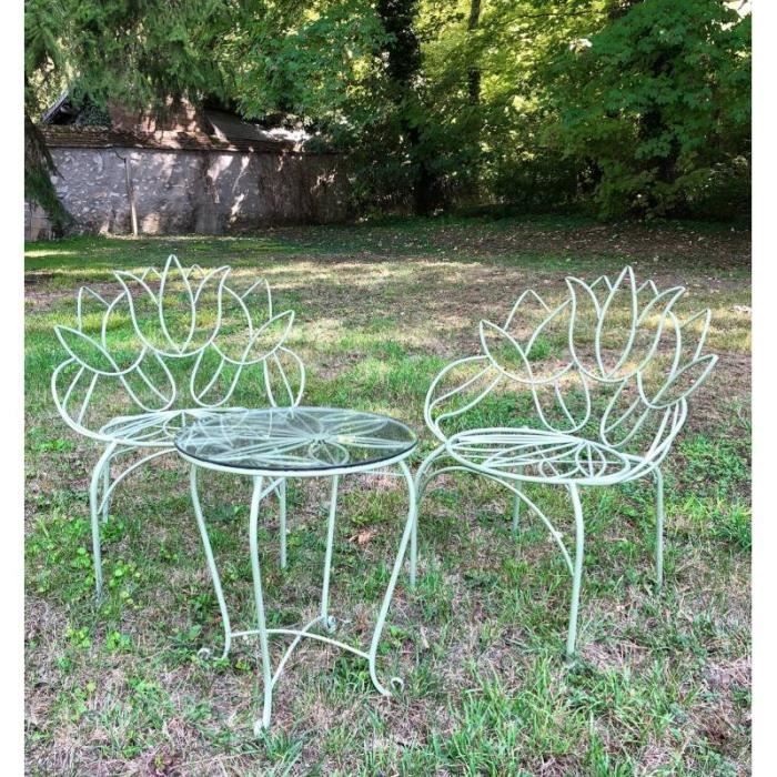 Salon Tulipe By HDT Ensemble de Jardin 2 Personnes 1 Table 2 Chaises en Métal Vert 88