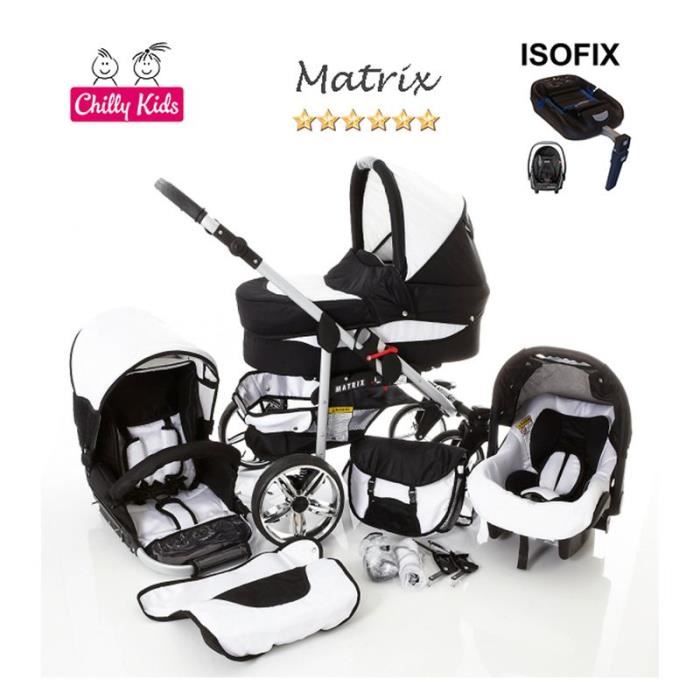 Matrix 2 Poussette Trio ISOFIX Nacelle Siège Auto Poussette Canne Parasol 56 noir & blanc