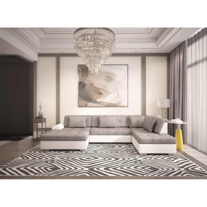 Canapé panoramique convertible LIBERTA angle droit gris blanc