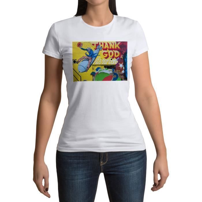 T-shirt Femme Col Rond Graffiti Oncle Sam Bombe Thank God It's Our Bomb USA
