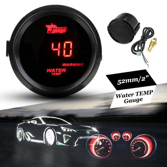 NEUFU 2- 52mm Rouge Digital LED Température Eau Manomètre Compteur Gauge Auto Voiture