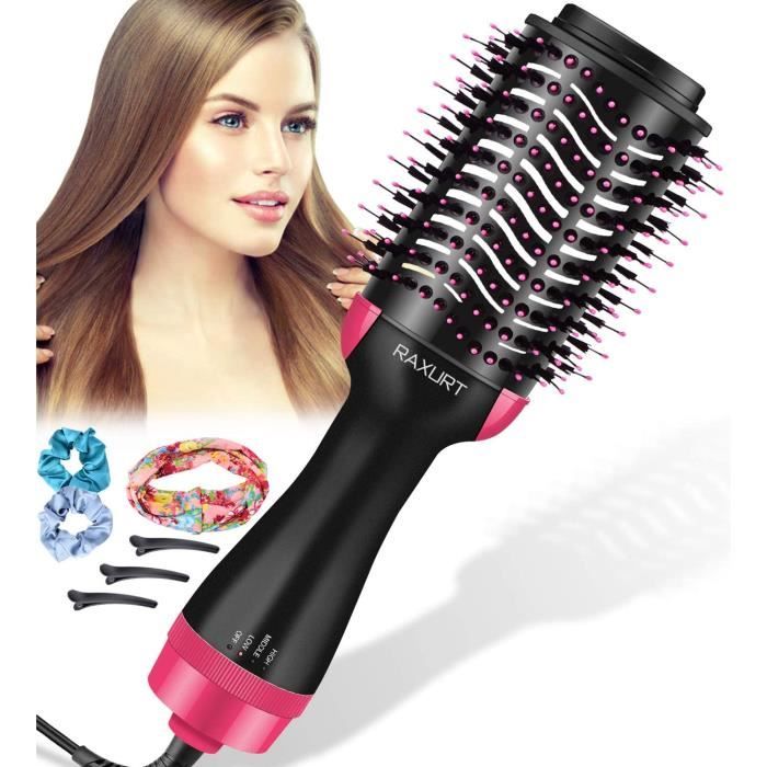 Brosse Soufflante,4en1 Brosse Sèche-cheveux avec Négatif Ion Multifonctionnel avec 3 Vitesses,Brosse Lissante Chauffant pour Lisser,