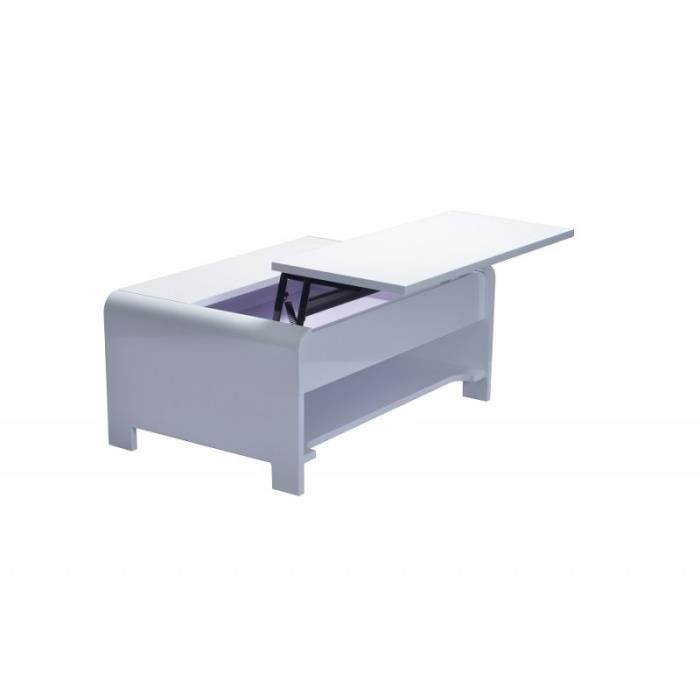 Table basse TRIEST design avec compartiment intérieur et porte invisible sur vérins, coloris blanc.: 60 Blanc