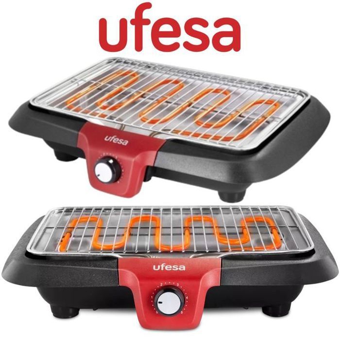 UFESA BB7640 Barbecue électrique avec système de génération de faible fumée, résistance thermique, arrêt automatique, surface 38x24