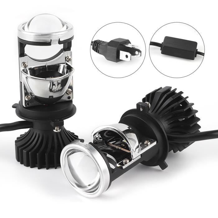 YUM 2pcs H4 LED Ampoule de phare 20000LM 90W IP65 Kit de conversion de feux de croisement avec mini lentille de projecteur (12V
