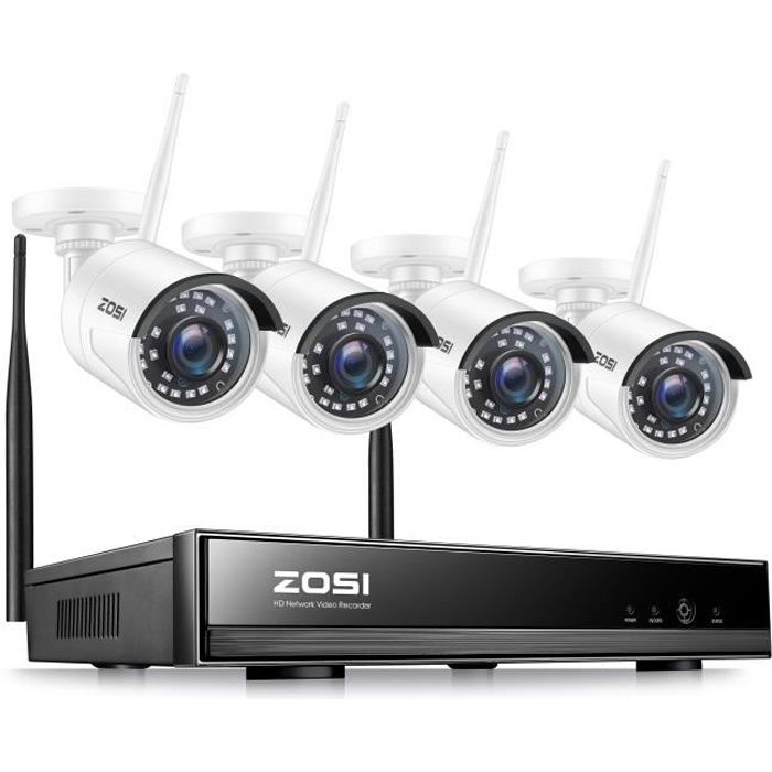 ZOSI 2K Système de Sécurité Sans Fil, H.265+ 8CH 5MP Wireless NVR Sans fil avec 4x 3MP Caméra de Surveillance WiFi Alarme maison