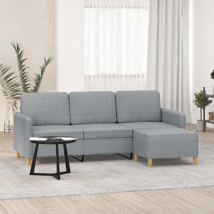 vidaXL Canapé à 3 places avec repose-pieds Gris clair 180 cm Tissu 3201192