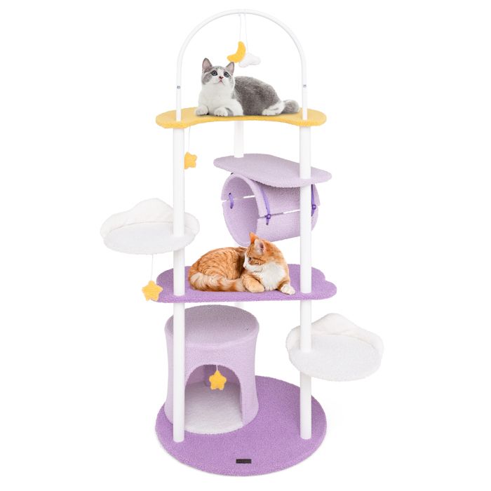 Comparer les prix de Arbre à Chat 158 cm Multi-Niveaux COSTWAY, Perchoir Surdimensionné, Plateformes de Saut, Condo pour Chat, Tunnel, Jouets Suspendus