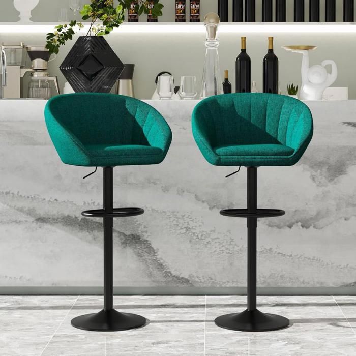 MIPAN Lot de 2 Tabouret Bar Chaise de Bar en Tissu avec Pieds Réglable Chaise Haute Cuisine Tabourets de Bar vert