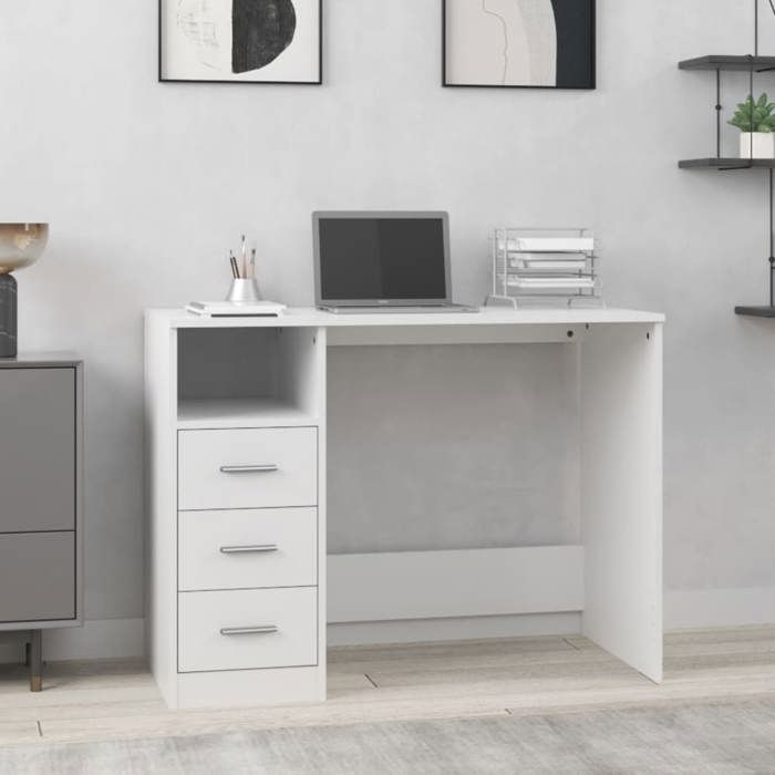 SALE 2025Bureau informatique multimédia - Bureau avec tiroirs Blanc 102x50x76 cm - bois dingénierie2956 Kg 7203