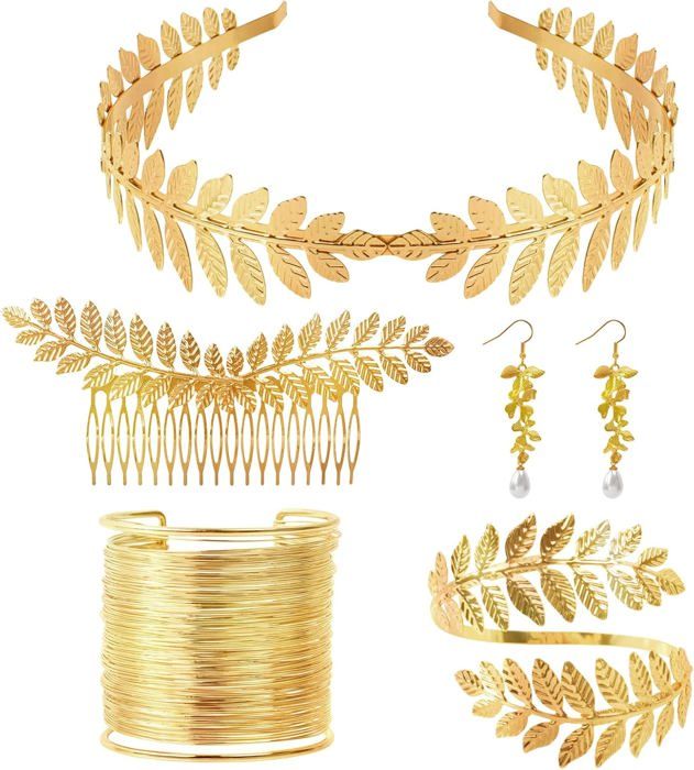 Parure Bijoux Grecque Finrezio - 10 Pièces Feuille Laurier Mariée Déesse