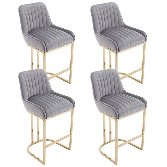 Wahson Tabouret de bar lot de 4 Tabouret de Cuisine avec Dossier Chaise Haute avec Pieds en Métal pour Comptoir Velours Gris