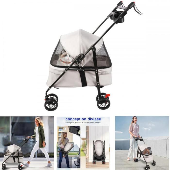 Meilleurs prix pour Animaux Voyage Poussette - XUANYU -  Poussette pour Chat avec Sac de Rangement et Housse de Pluie + Porte-gobelet - Gris