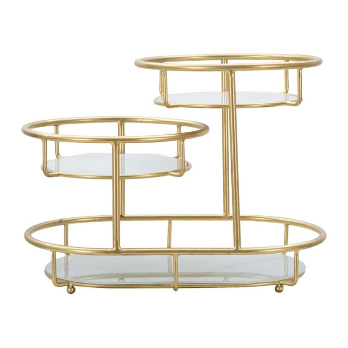 Meuble de rangement - Métal - Doré - 3 étagères - Design géométrique - Effet marbre