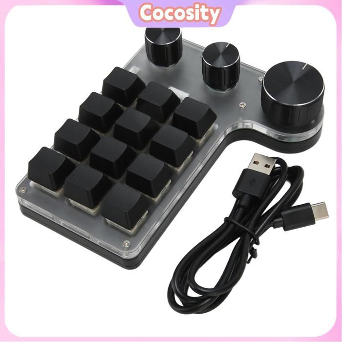 Clavier Mécanique 12 Touches Connexion USB Mini Clavier Macro Programmable avec 3 Boutons pour le Bureau