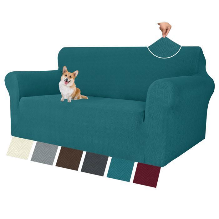 Housse De Canapé 2 Places avec Accoudoirs Universelle Housse Canapé Extensible Sofa Cover en Jacquard Lavable Vert Foncé
