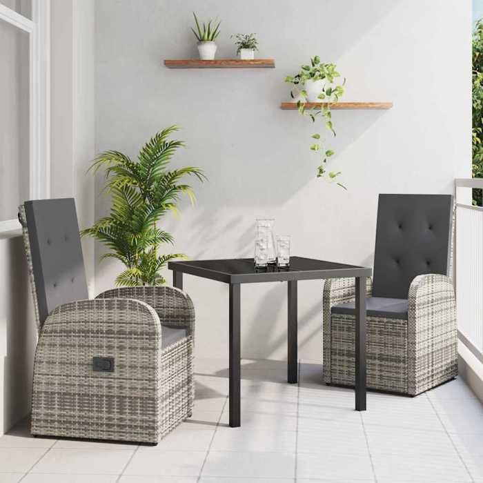 vidaXL Ensemble de Salle à Manger de Jardin 3 pièces Poly Rattan - vue 2