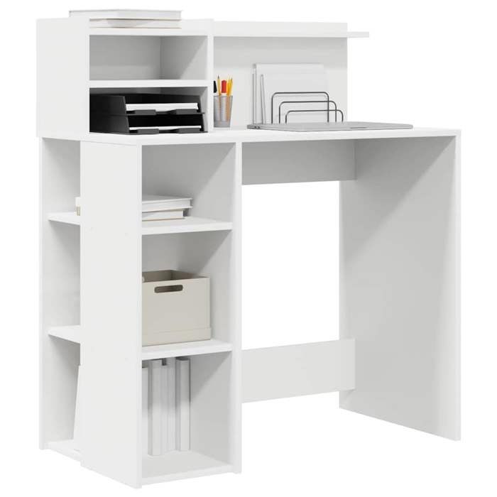 Kenneth@ Bureau - 1 PERSONNE - Table dordinateur - avec Rangement - avec étagère - Blanc 90x48x1015 cm - LL1084