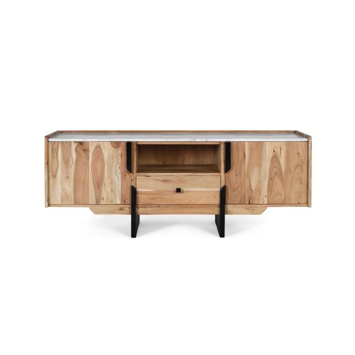 Meuble TV - Giner y Colomer - Bois dacacia - Marbre blanc - 145x40x54 cm Meuble TV - Giner y Colomer - Bois dacacia - Marbre blanc - 145x40x54 cm