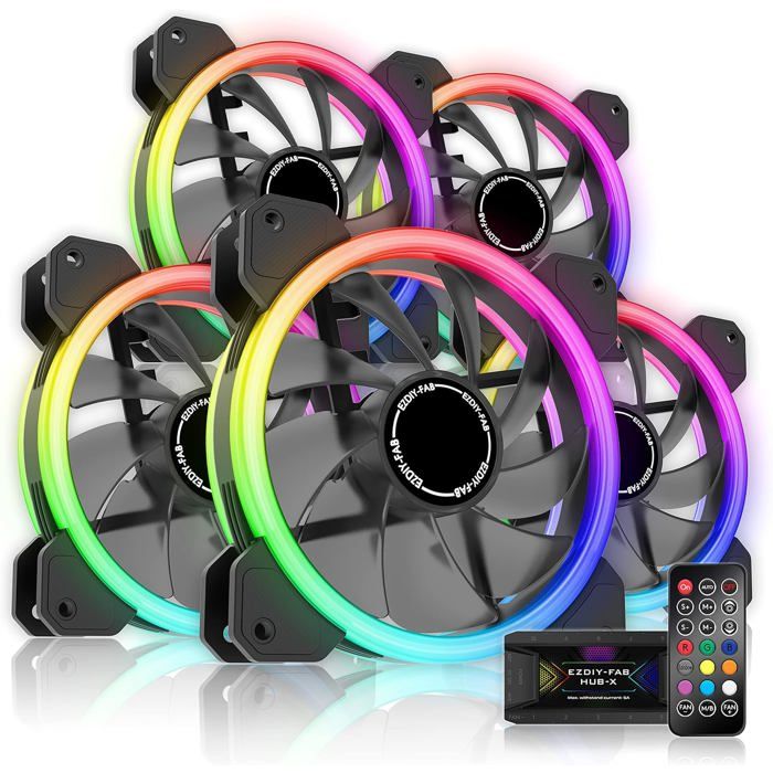Ventilateurs à Double Anneau RGB 120mm5V Vitesse RéglableVentilateur RGB Sync avec Moyeu de Ventilateur X et Remote-5 PCS - 1 Like No Other